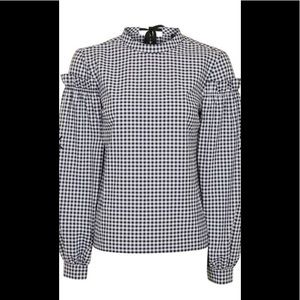 NWT Topshop Women's Gingham Mutton Sleeve Blouse